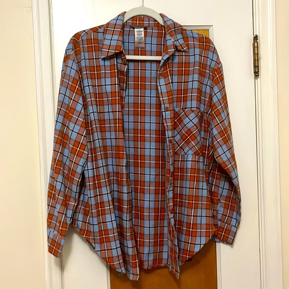 Comfy oversized orange and blue flannel - Picture 2 of 3